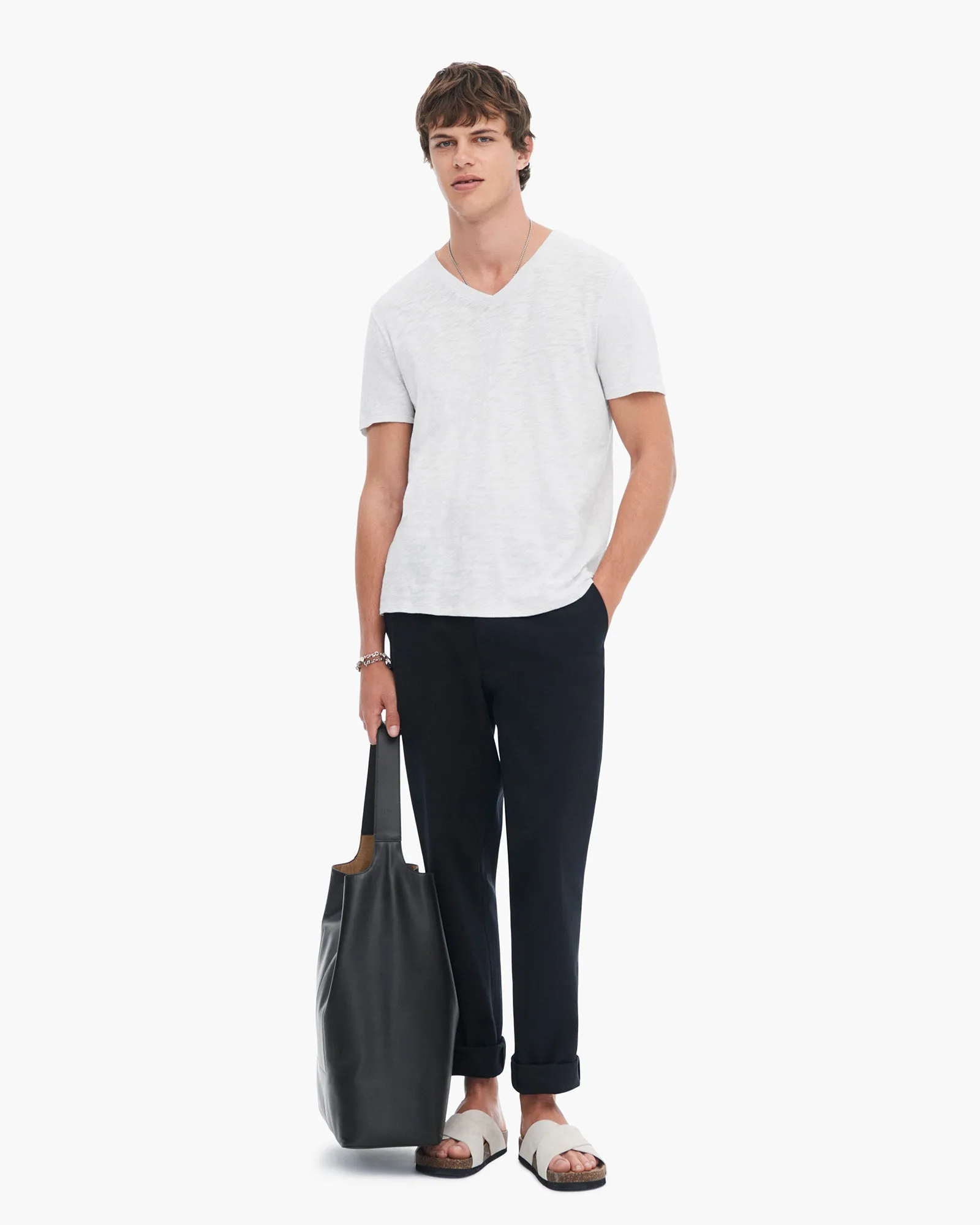 Slub Jersey V-Neck Tee - Silver