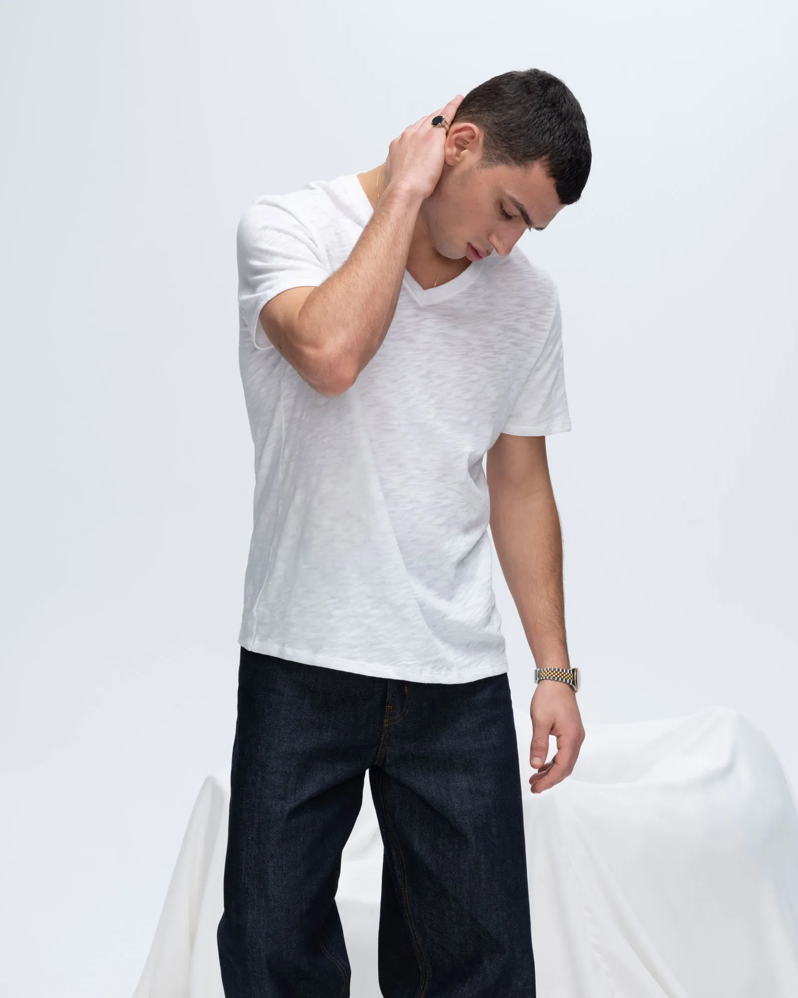 Slub Jersey V-Neck Tee - White