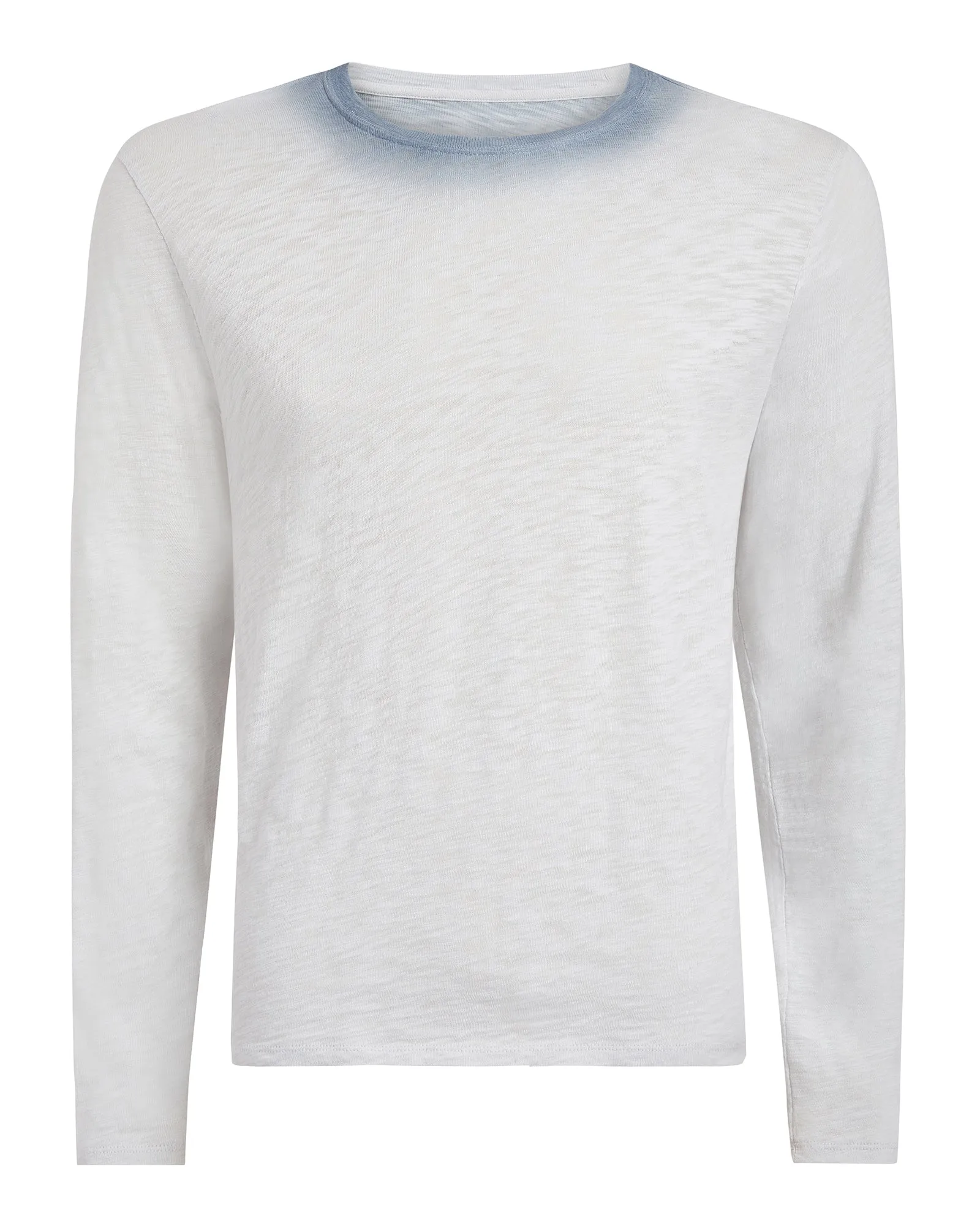 Spray Treatment Slub Jersey Destroyed Long Sleeve Crew Neck Tee - Silver-Wash Navy