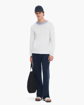 Spray Treatment Slub Jersey Destroyed Long Sleeve Crew Neck Tee - Silver-Wash Navy