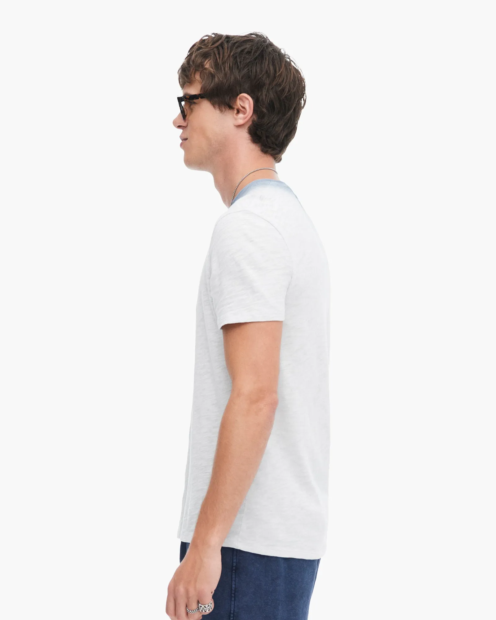 Spray Treatment Slub Jersey Short Sleeve Crew Neck Tee - Silver-Wash Navy