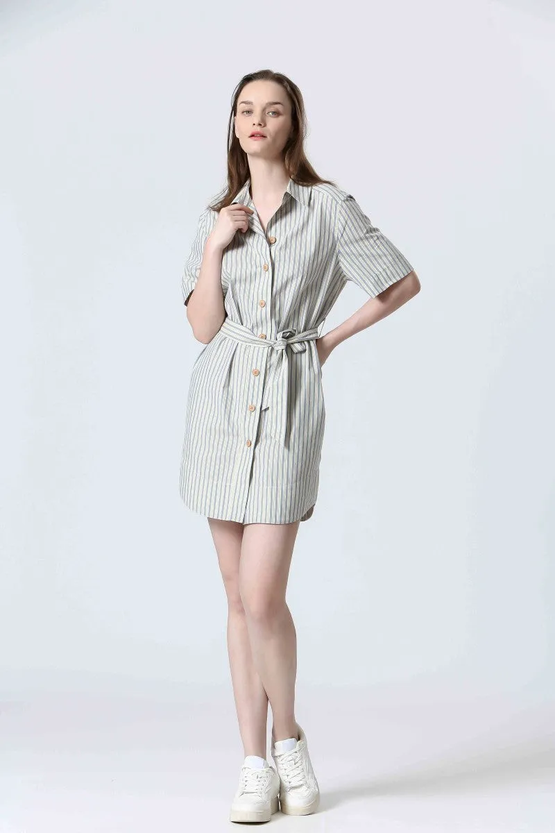 STRIPED BUTTON FRONT DRESS