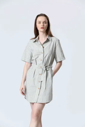 STRIPED BUTTON FRONT DRESS