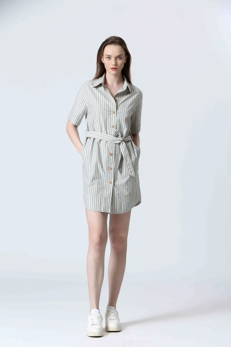 STRIPED BUTTON FRONT DRESS