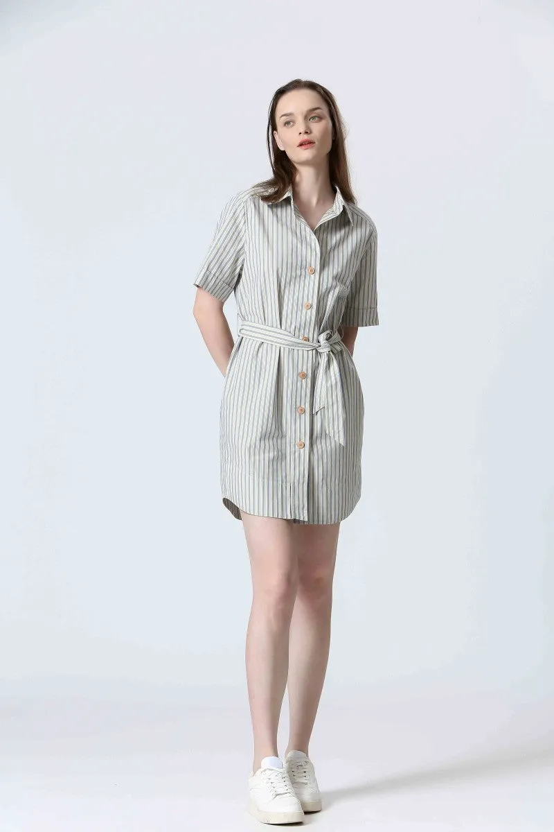 STRIPED BUTTON FRONT DRESS