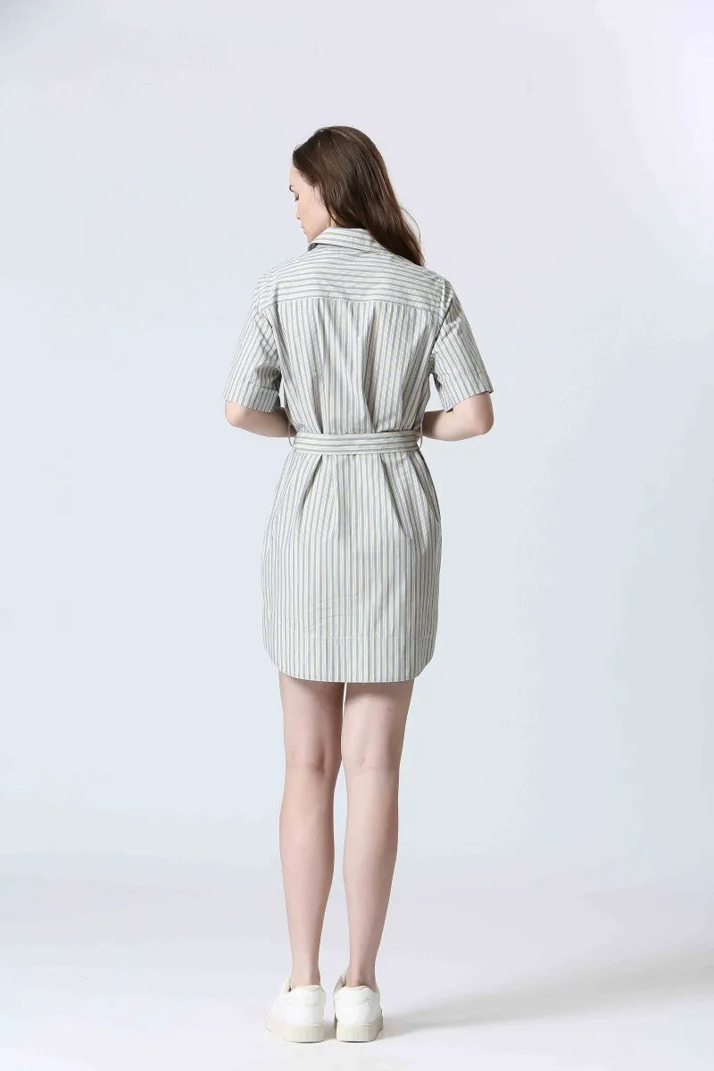 STRIPED BUTTON FRONT DRESS