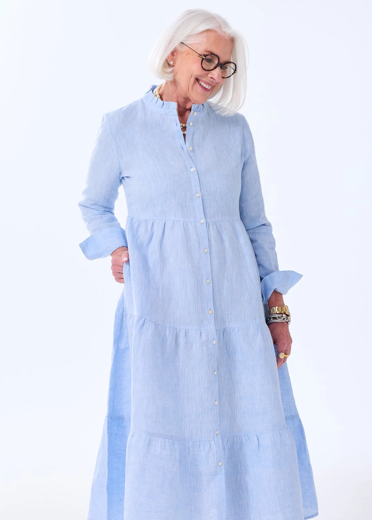 The Linen Tiered Midi Dress