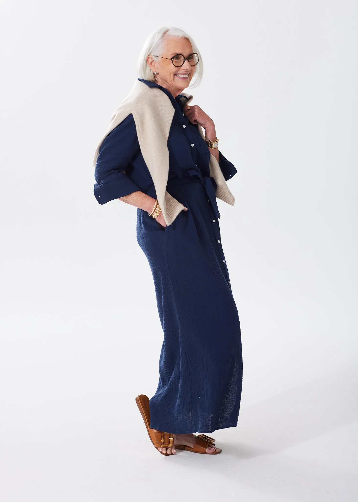 The Organic Cotton Gauze Long Shirt Dress - Double Gauze - Sale