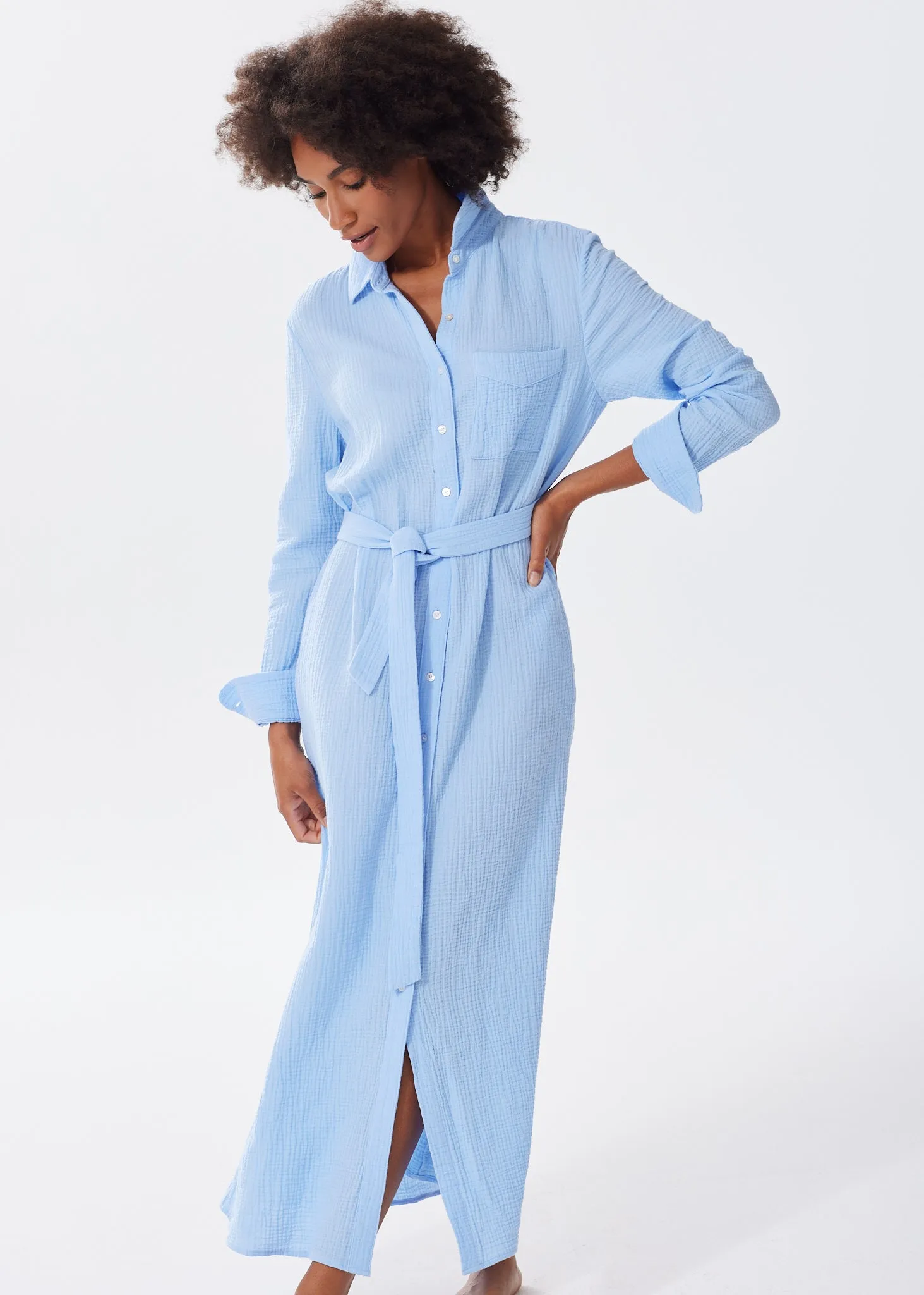 The Organic Cotton Gauze Long Shirt Dress - Double Gauze - Sale