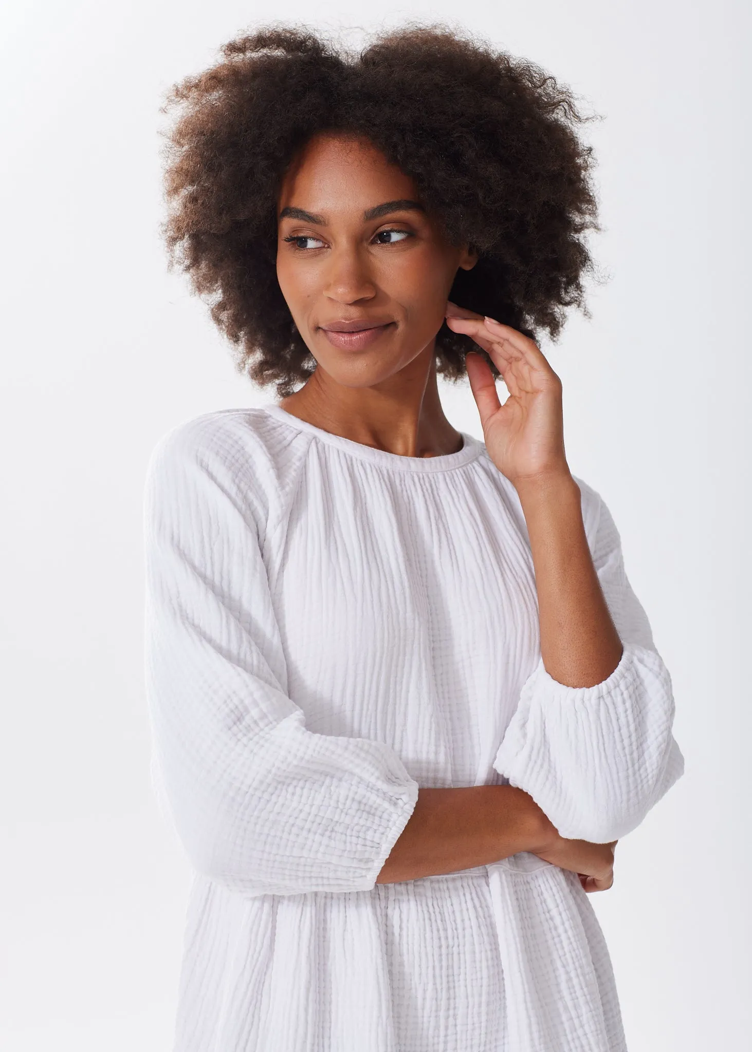 The Organic Cotton Gauze Puff Sleeve Dress - Triple Gauze - Sale