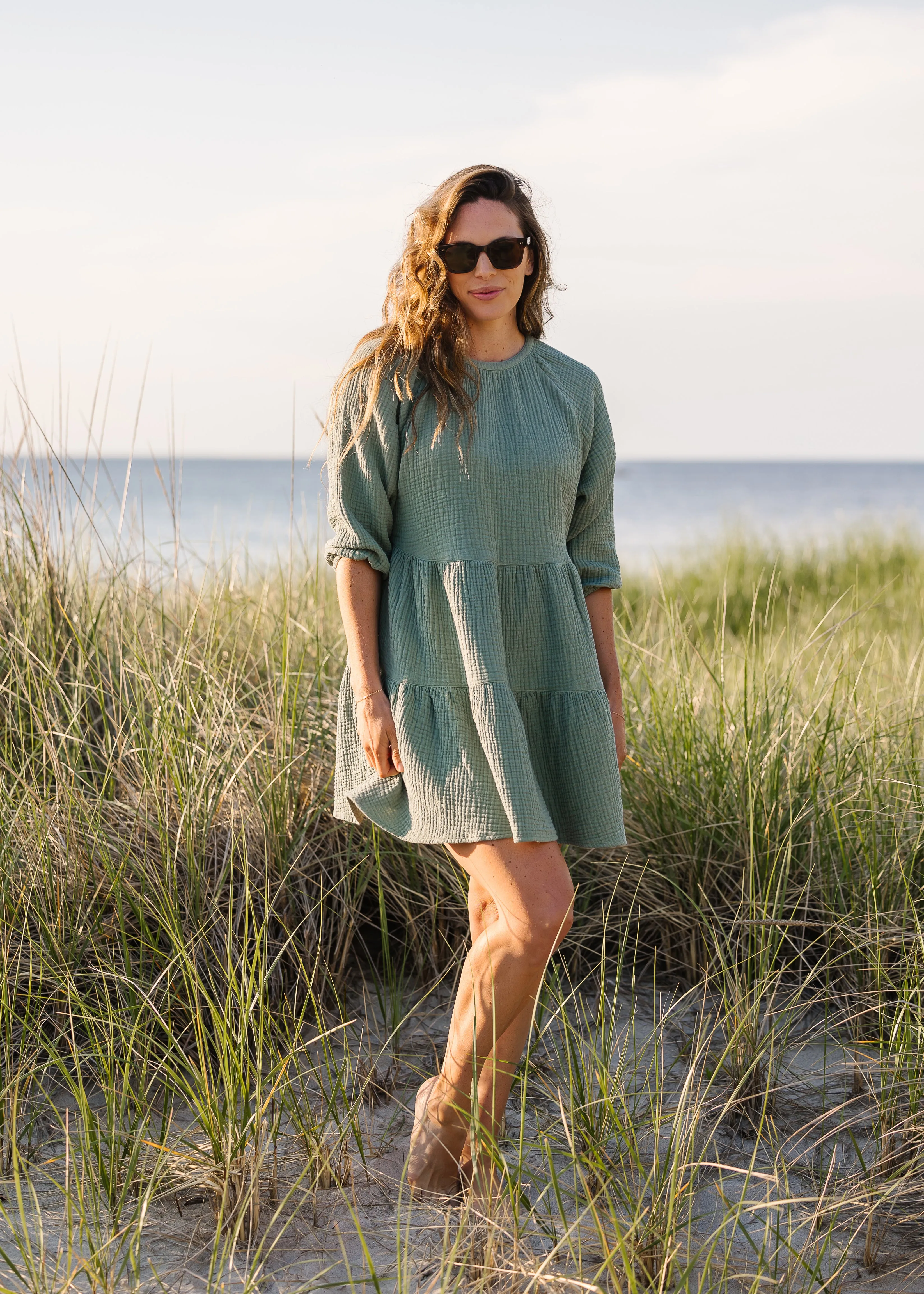 The Organic Cotton Gauze Puff Sleeve Dress - Triple Gauze - Sale