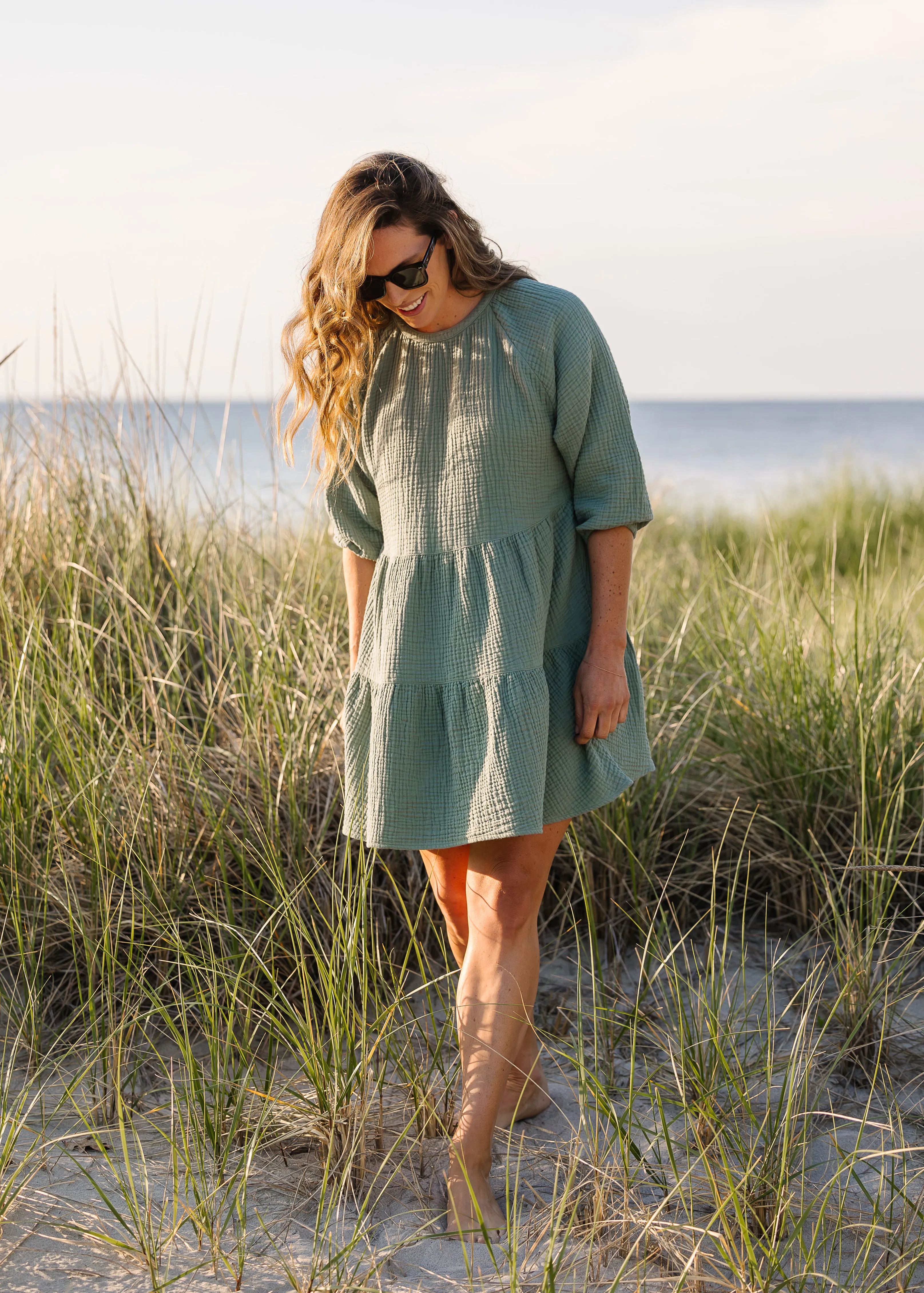 The Organic Cotton Gauze Puff Sleeve Dress - Triple Gauze - Sale