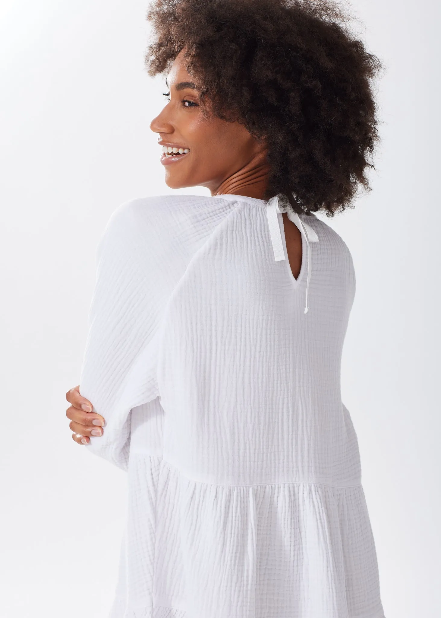 The Organic Cotton Gauze Puff Sleeve Dress - Triple Gauze - Sale