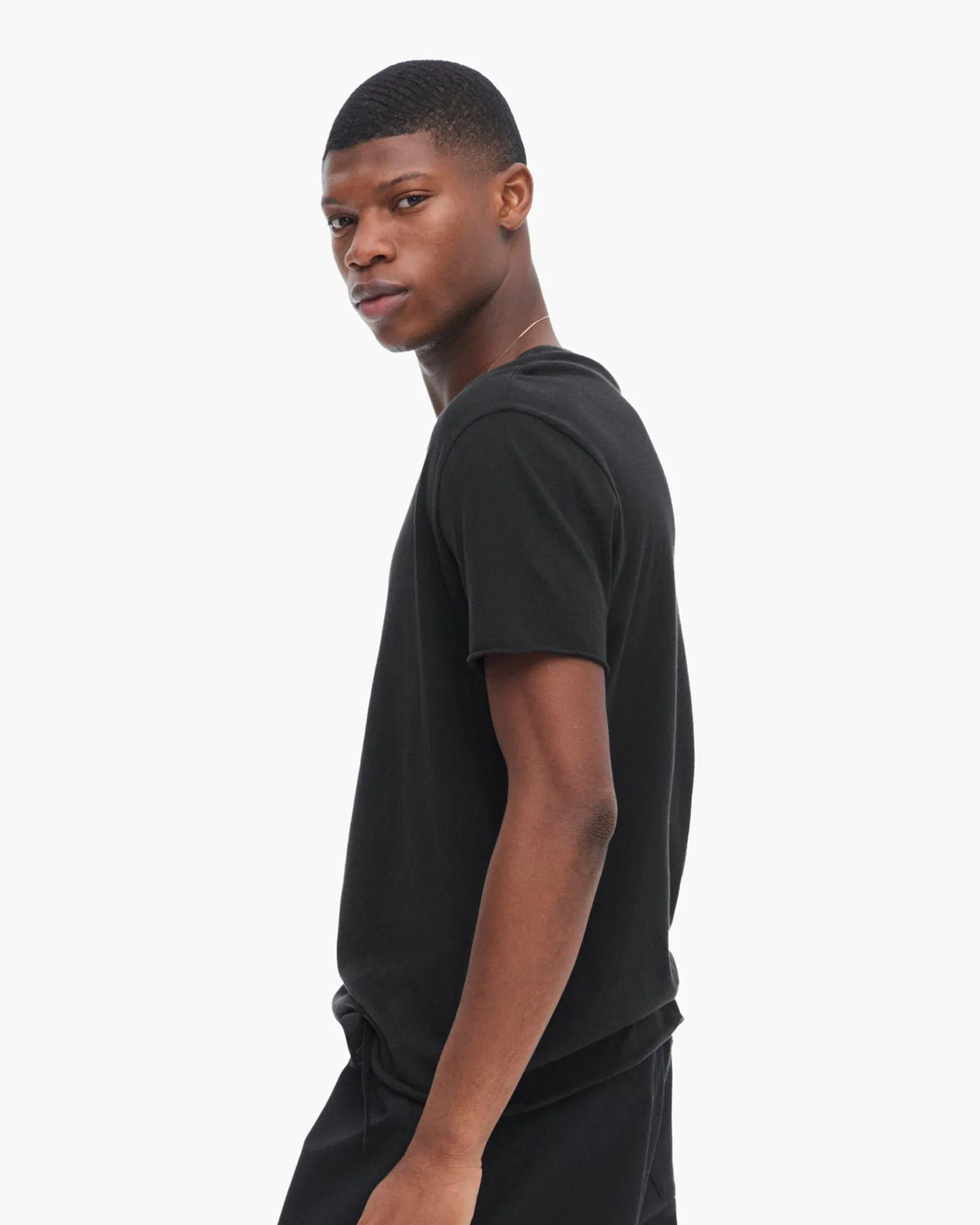 Vintage Jersey Cut Off Short Sleeve Crew Neck Tee - Black