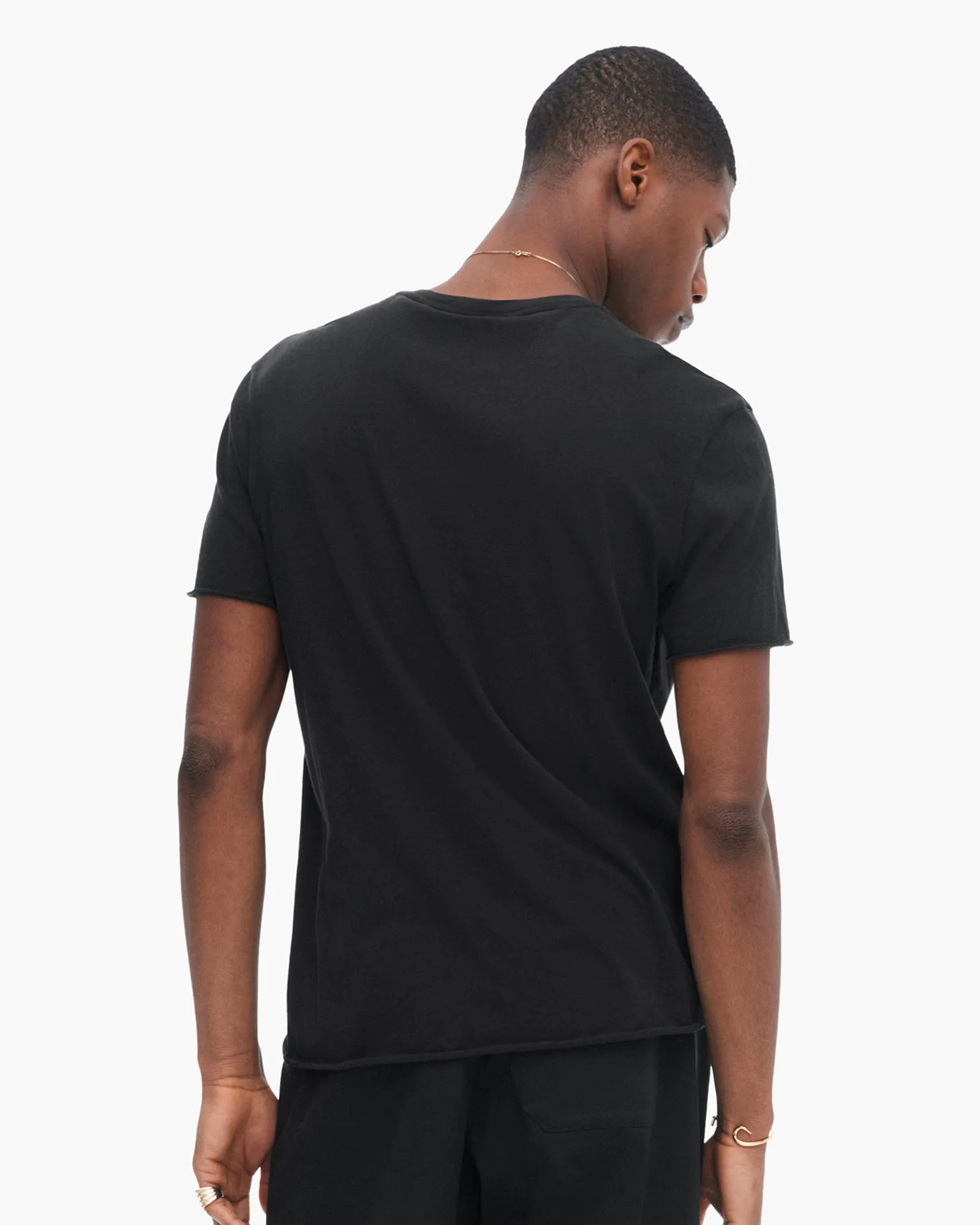 Vintage Jersey Cut Off Short Sleeve Crew Neck Tee - Black