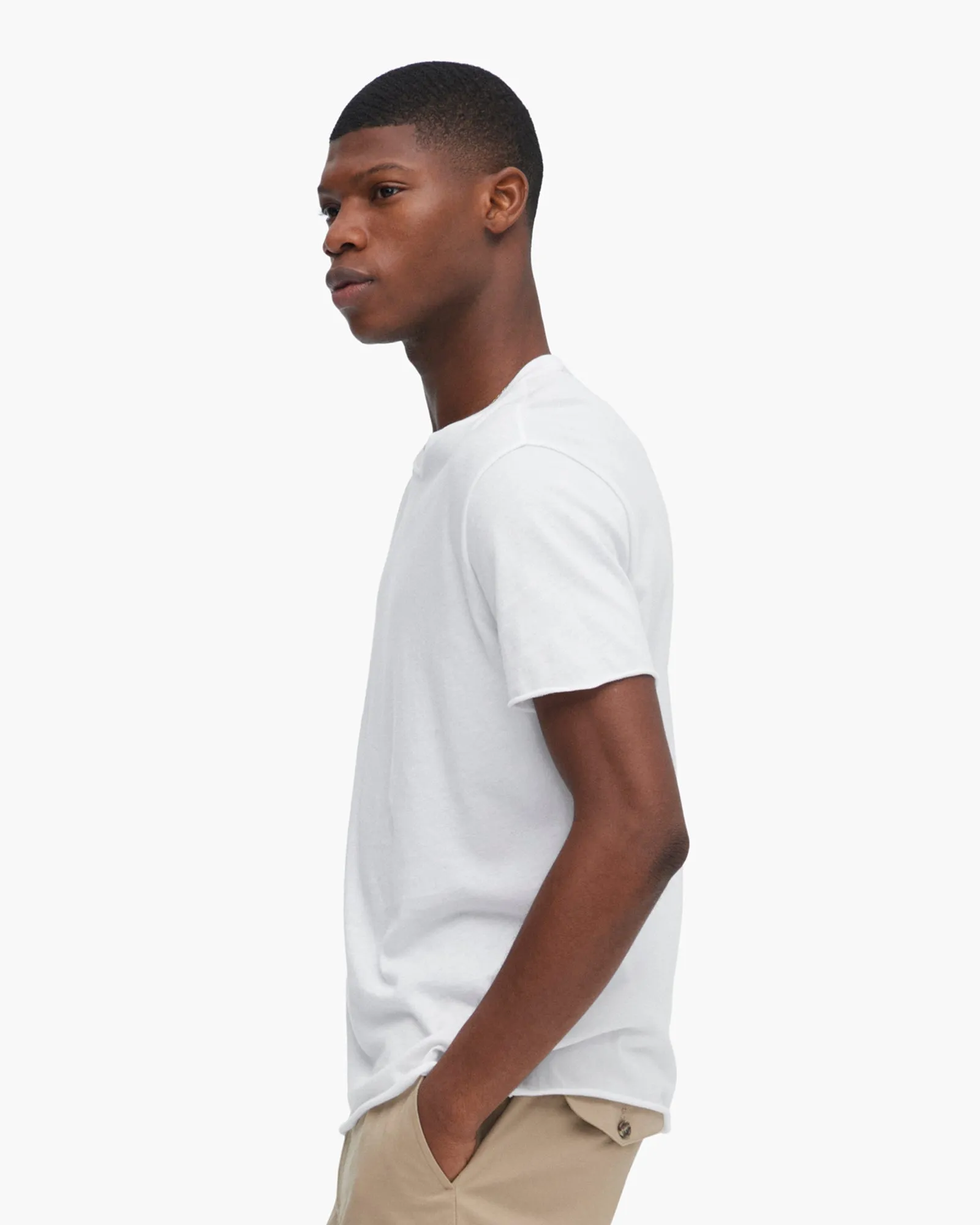 Vintage Jersey Cut Off Short Sleeve Crew Neck Tee - White