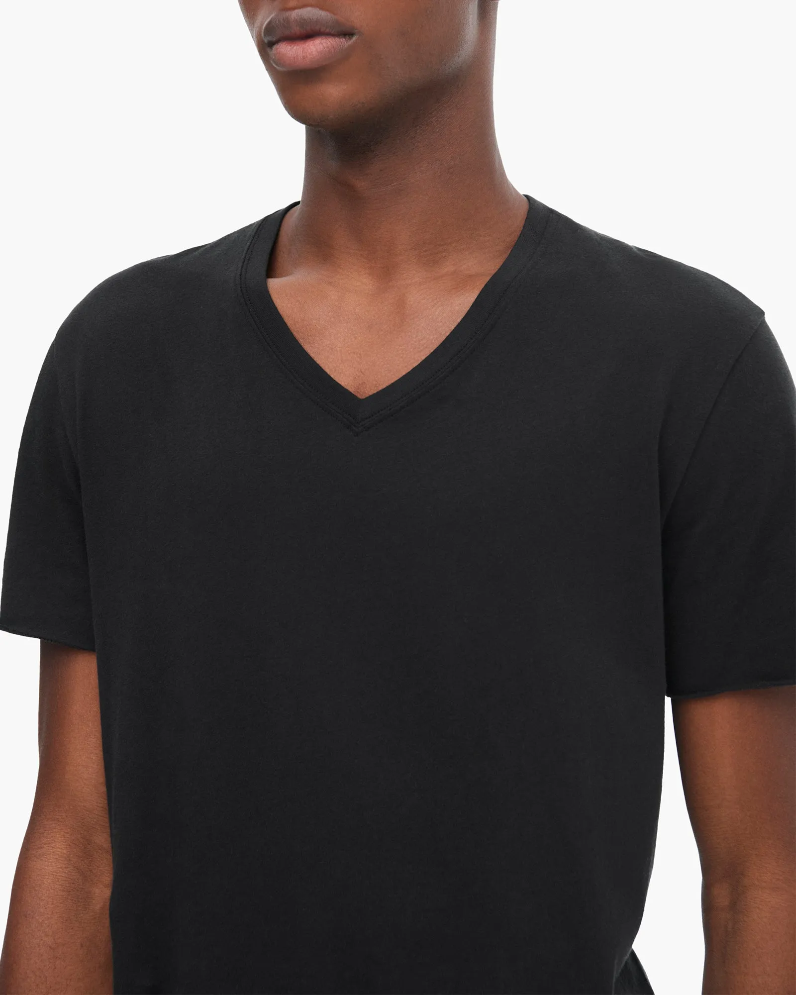 Vintage Jersey Cut Off Short Sleeve V-Neck Tee - Black