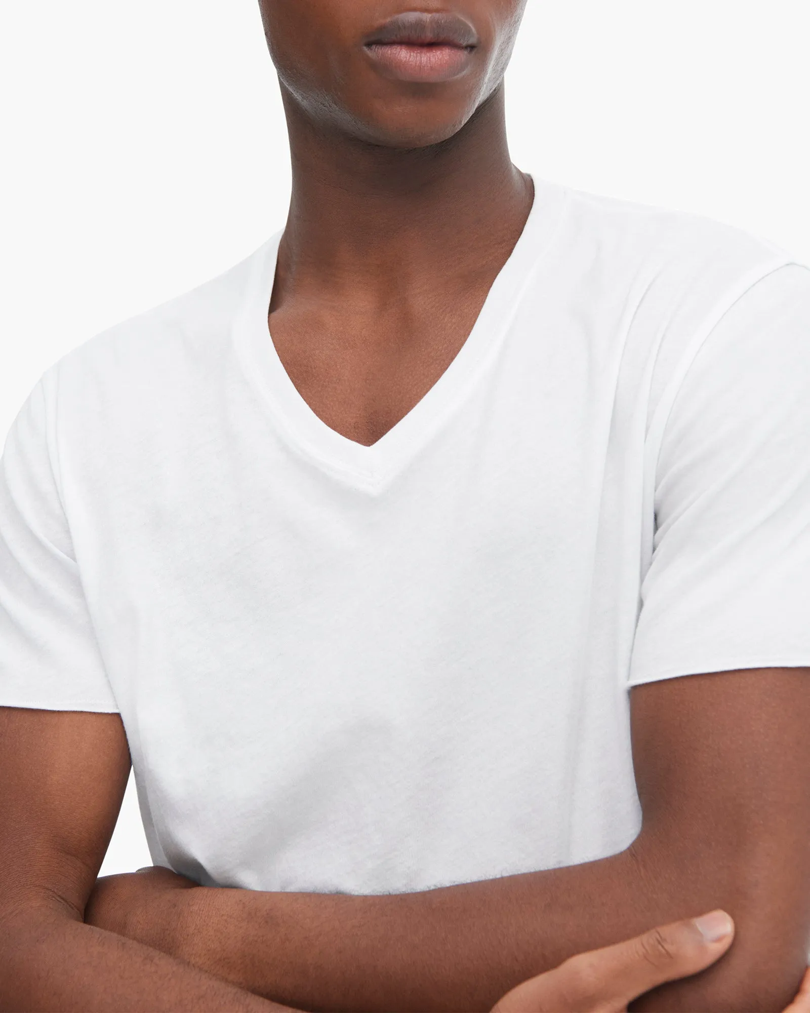 Vintage Jersey Cut Off Short Sleeve V-Neck Tee - White