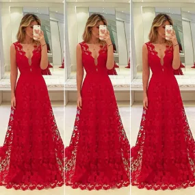Women Long Lace Dress Evening Formal Party Prom  Gown Formal Evening Party Gowns Dress